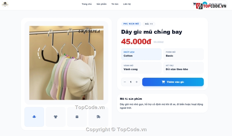 Web thời trang,Website php,Web bán mũ